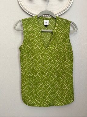 CAbi Lime Green Geometric V-Neck Sleeveless Top